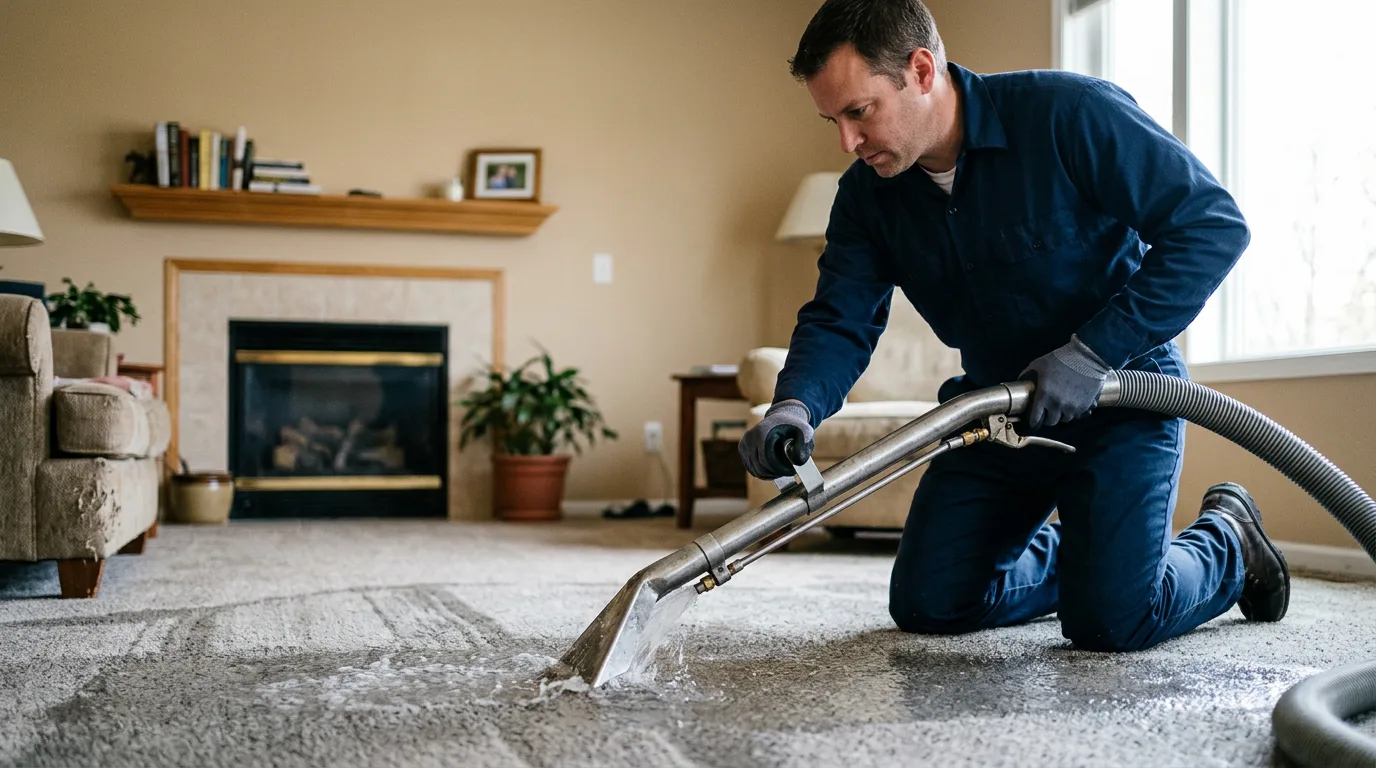 Water damage restoration technician working near Pendleton, KY